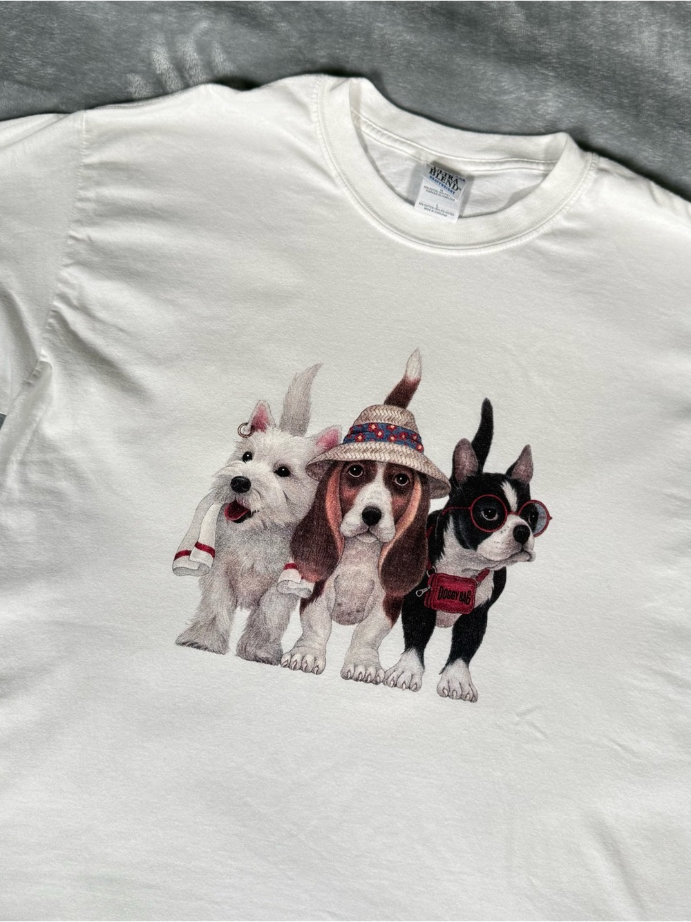 Vintage Beach Dogs T Shirt Mens L Slim Fit Double Sided Cute Animals Y2K